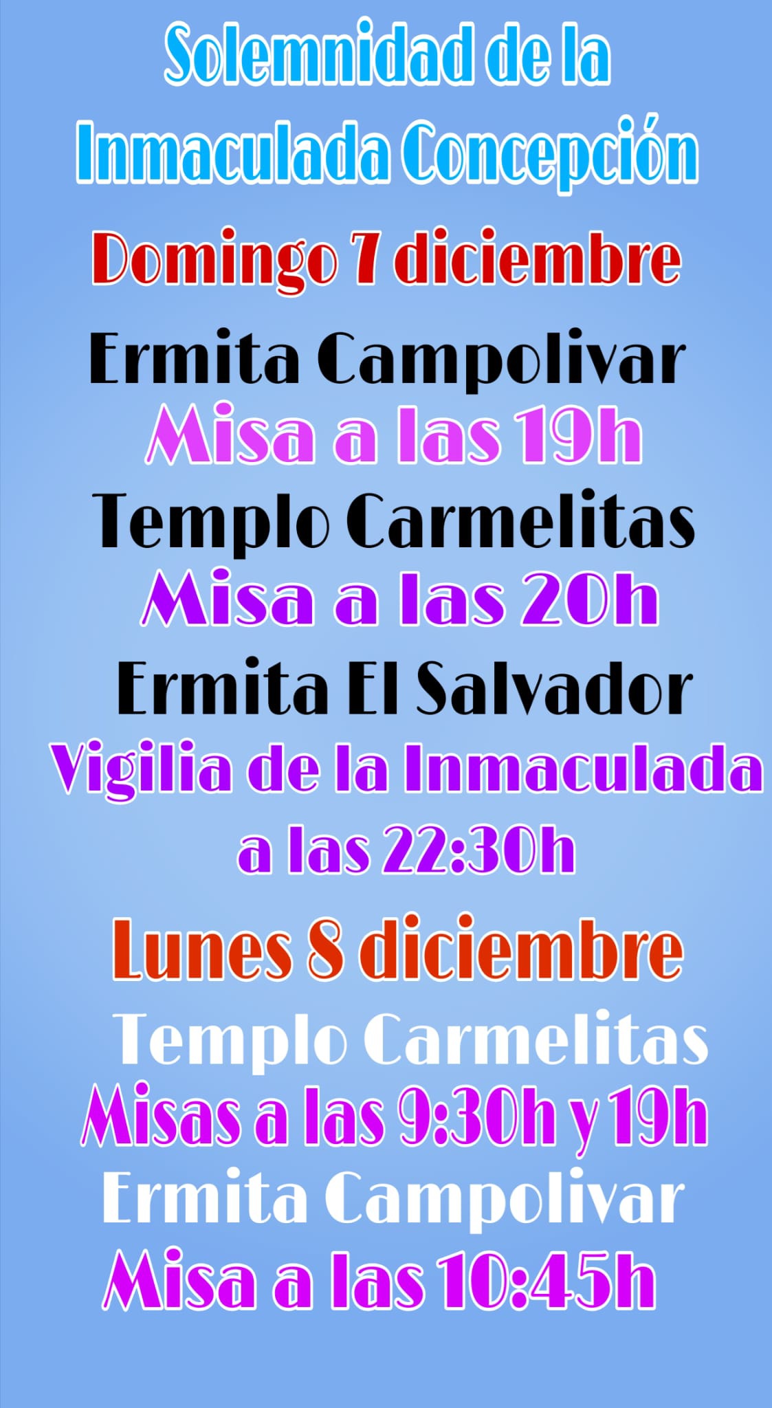 Horario de Misas Solemnidad de la Inmaculada Concepción